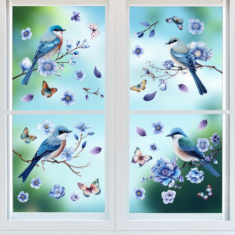 Красочные цветы и бабочки Электростатическая наклейка на стену для окон