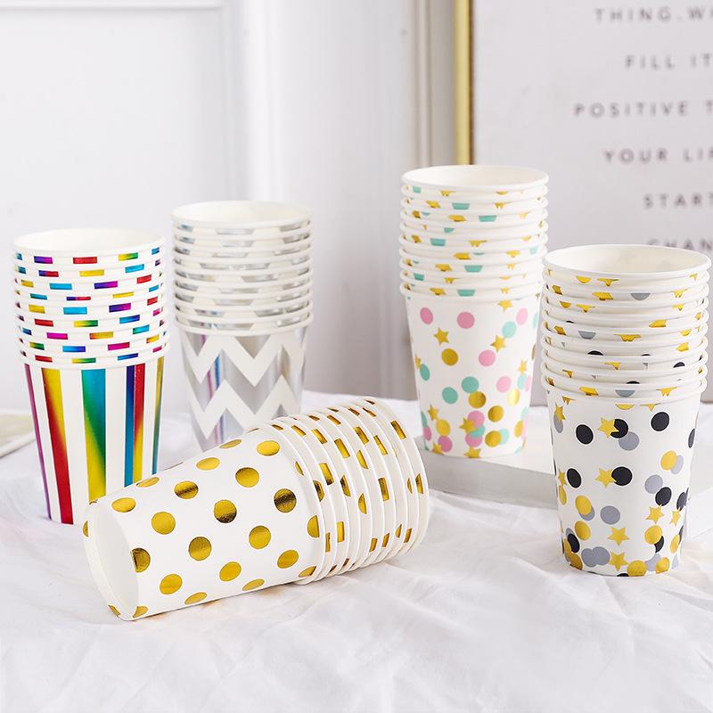 10 шт. в 1 партии. Наборы одноразовой посуды в розовую синюю полоску и горошек. Бумажные стаканчики, тарелки, трубочки, вилки. Одноразовые наборы. Украшения для свадьбы, дня рождения и вечеринки.