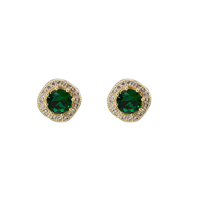 925 Sterling Silver Classical Green Square Diamond Stud Earrings Simple Retro Emerald Zircon Earring Clip for Women