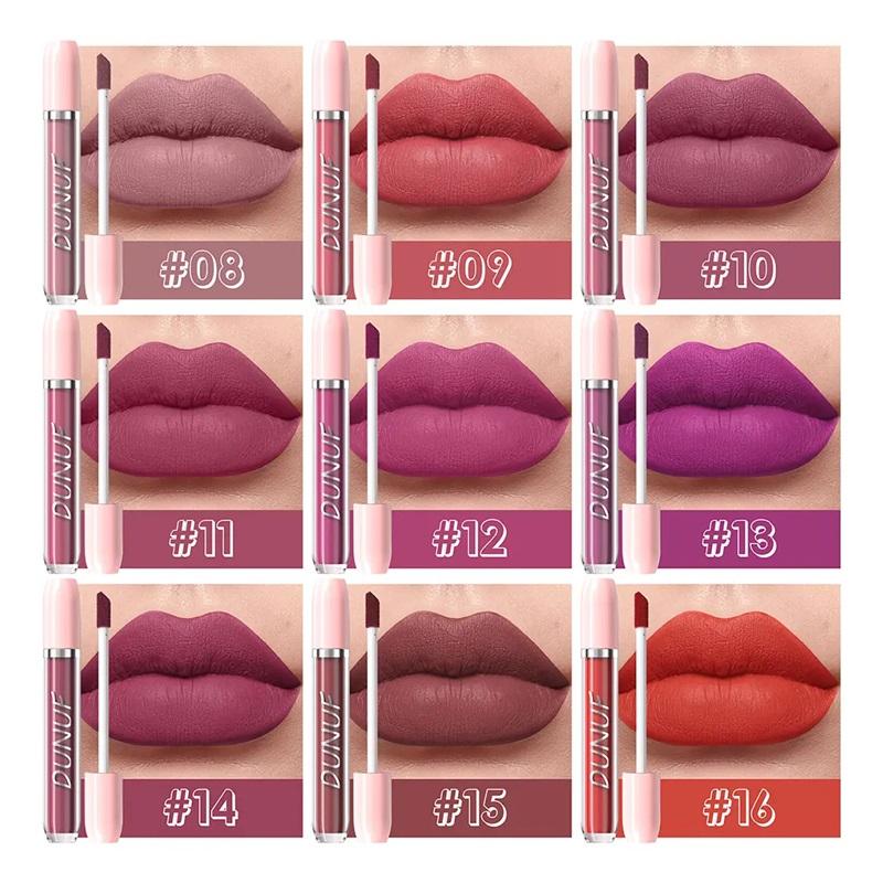 Set Of 16 Dunuf Waterproof Matte Liquid Lipsticks