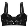 Women's Wet Look Club Lingerie Zipper Crop Tops Shiny Latex Bralette Bra Tops