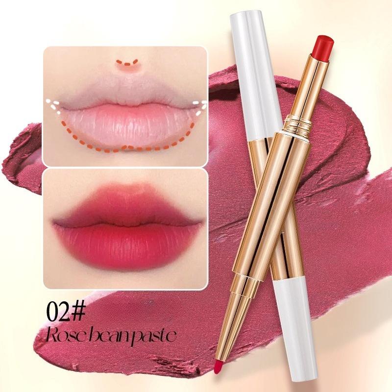 Губная помада с эфирным маслом розы, двухсторонняя, не выцветает, не оставляет следов на чашке, карандаш для губ, бархатно-матовая, освежает цвет лица, косметика для розовых губ