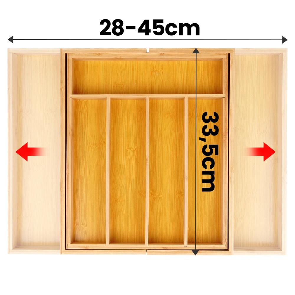 Bamboo Insert for Cutlery, Drawer Utensils, Extendable, Adjustable XXL