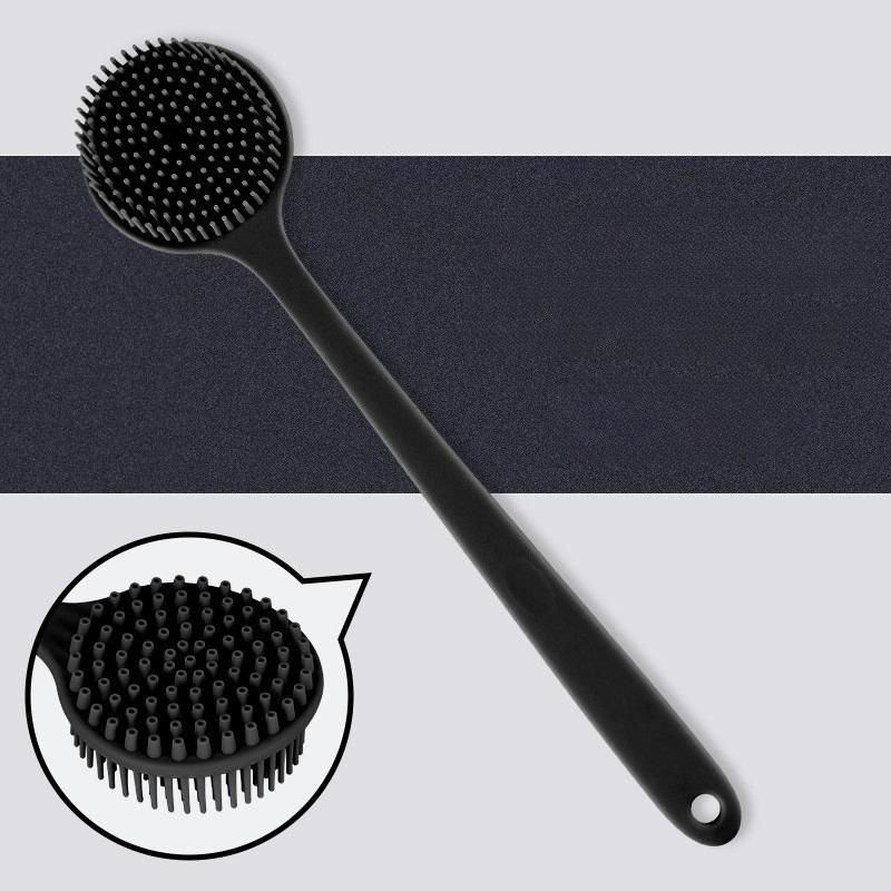 Silicone Bath Brush with Long Handle,Double-sided Usable,Hanging Hole Design for Easy Storage,Bath Brush/massage Granule 2-in-1.