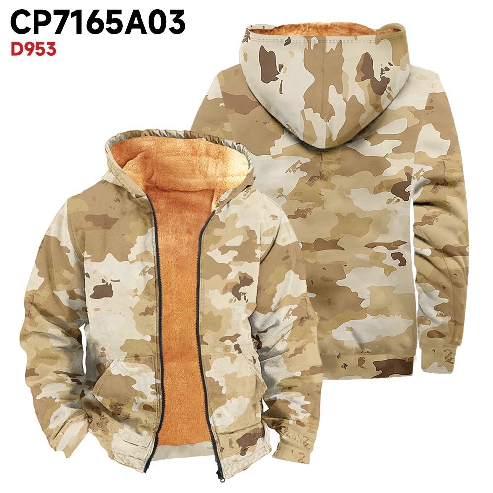 Men's Print Long Sleeve Pocket Coat Fashion Plus Velvet Overcoat