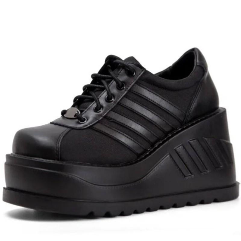 Gothic Punk Platform Shoes: Chunky-Soled, Striped, Breathable Leather with Lace-up Design