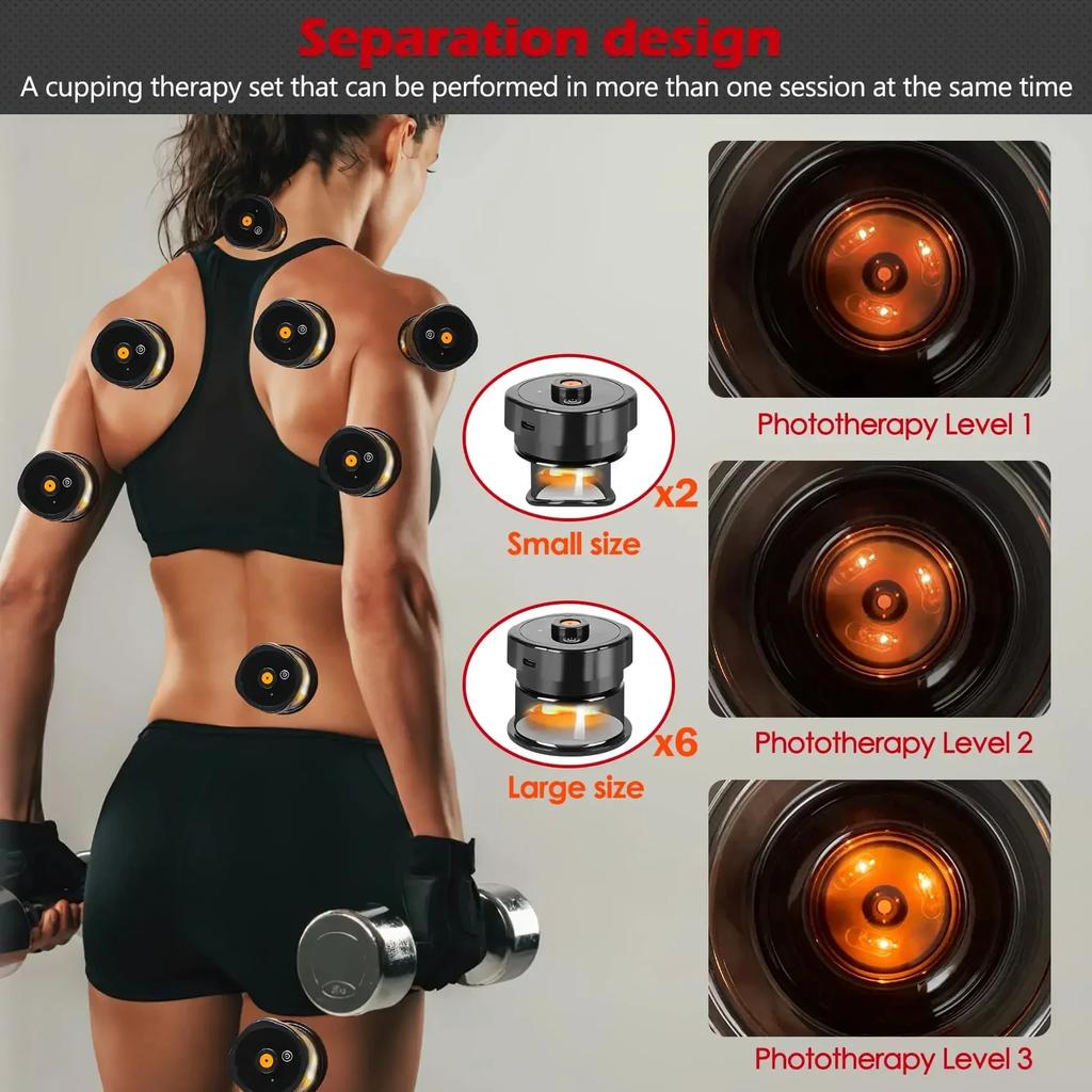 Electric Vacuum Cupping Massage 8 Cups Gua Sha Vacuum Suction Cups Anti-Cellulite Therapy Massager for Body Fat Burning Slimming