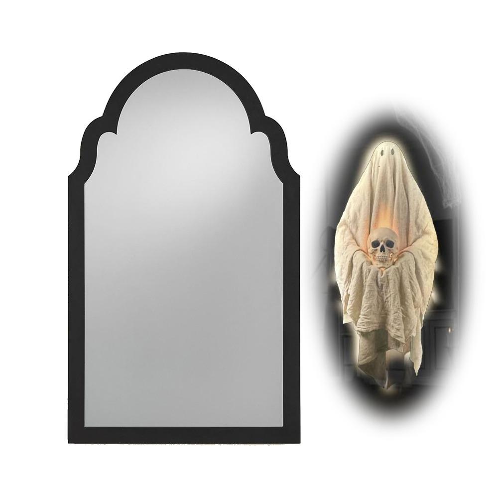 Battery Operated LED Mirror Decor Light Up Halloween Wall Decor Spooky Glowing Ghost Decor Bedroom