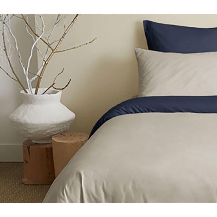 Complete Pack 6 Pieces Linen/Navy Reversible Duvet Cover for Bed 140 X 190 Cm