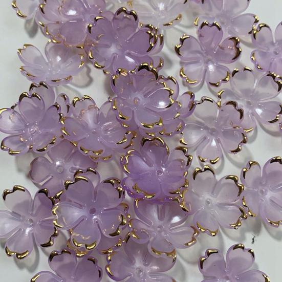 50 шт. Акриловые бусины в виде цветков сакуры, позолоченные бусины-разделители в виде цветов, DIY, ручная работа, для изготовления колье, браслетов, ювелирных изделий, цветочные шармы с 5 лепестками