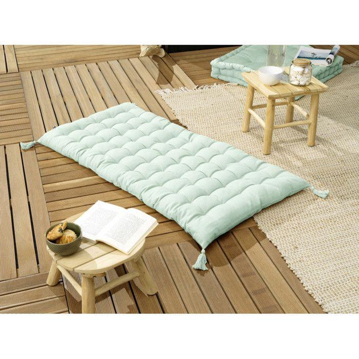Matelas de sol avec pompons déperlant - Anti-UV Outdoor "Kala" en Coton 60 x 120 cm l'Effet Papillon - Kala Menthe