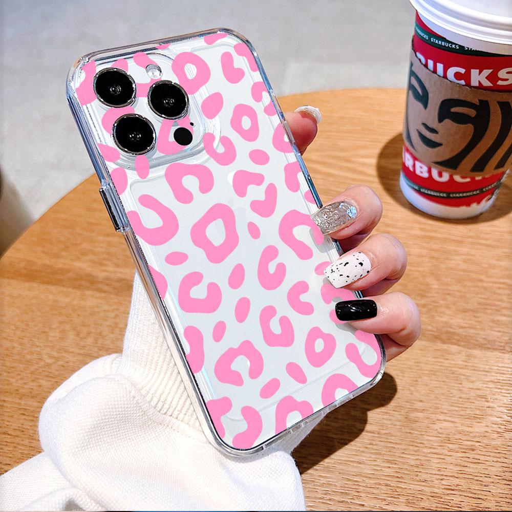 Прозрачный чехол для телефона с принтом Розовый Леопард для IPhone 14 15 16 13 12 11 17 Pro Max 12 13 Mini Мягкая накладка