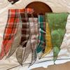 Cotton Pastoral Style Headscarf Thin Triangular Hair Band Sweet Lattice Headscarf Girls