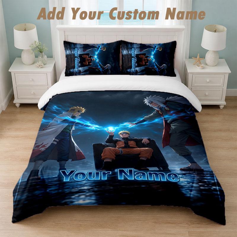 Bedding Set 1 Duvet Cover 2 Pillowcases Naruto Print Soft Bed Linen Bedroom Decor