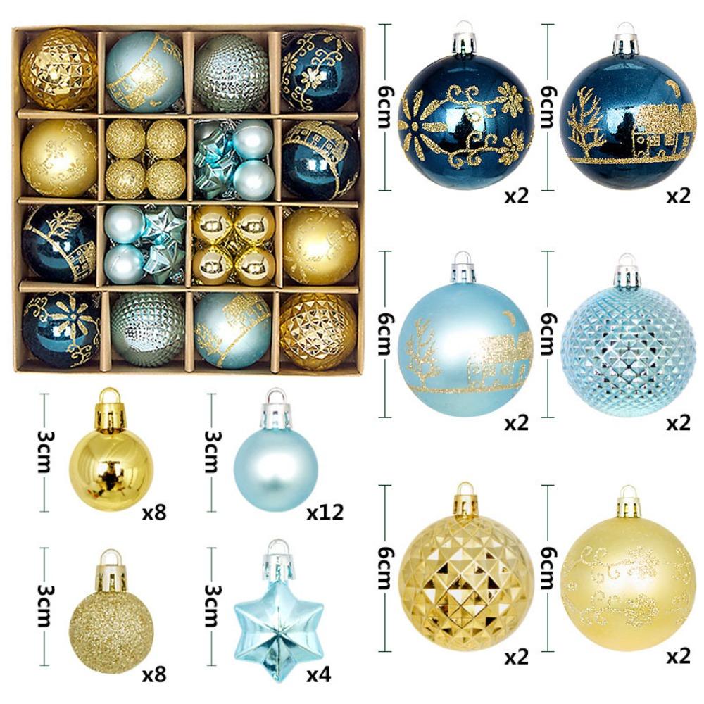 44PCS Durable Plastic Christmas Ball Set 3-6cm Suspensable Xmas Ornament Ball 10 Colors Christmas Tree Balls Home
