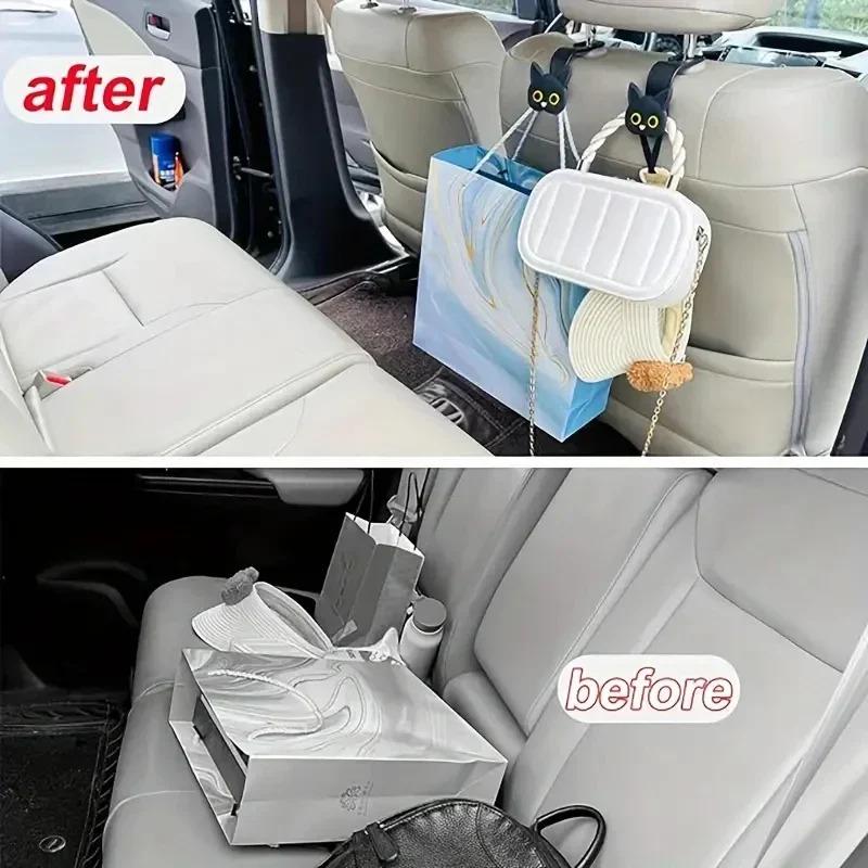 Cute 3D Cartoon Cat Car Seat Headrest Hook - Universal Vehicle Storage Organizer For Handbags, Wallets, And Jackets - Cute Ca