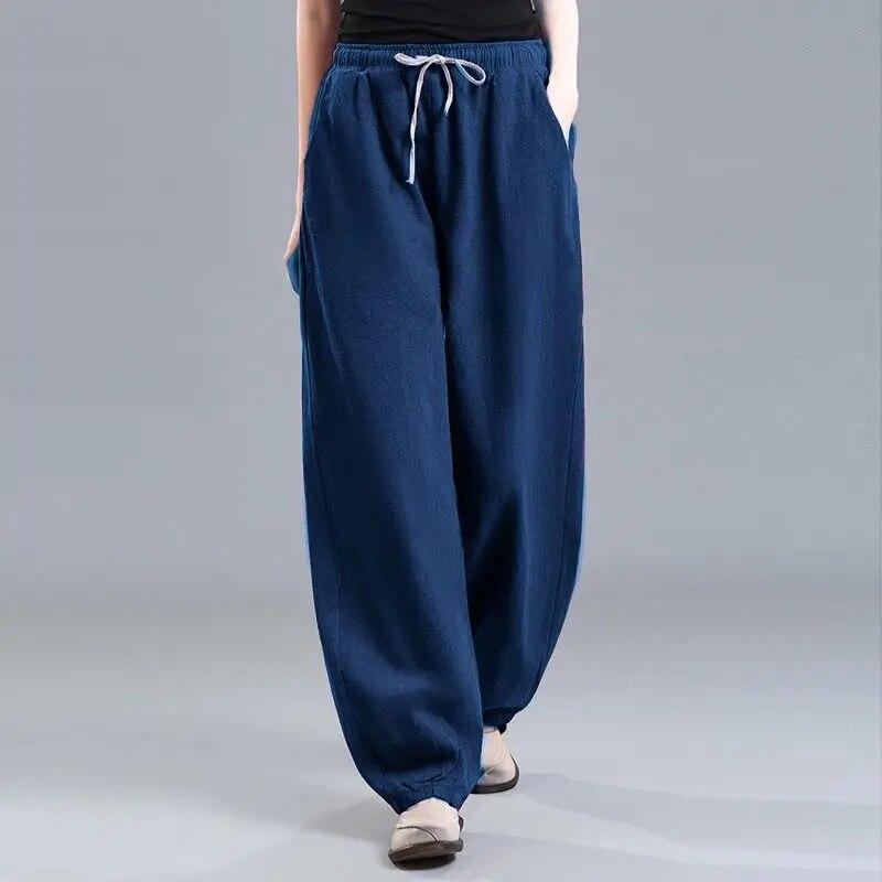 Женские летние брюки Харлан из хлопка с высокой талией и конопли, модные свободные и универсальные брюки-фонарики ярких цветов, большие размеры