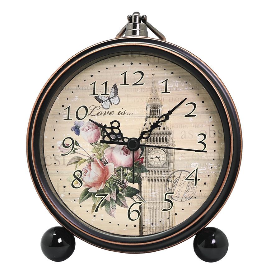 Retro Alarm Clock Metal Silent Table Desk Clock Non Ticking Quartz Movement Bedside Clock for Bedroom