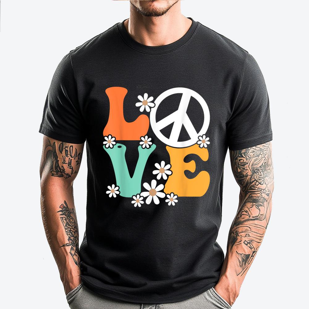 Peace Sign Love 60s 70s Costume Groovy Hippie Theme Party Funny Shirts Women Anime T Shirts Mother's Day