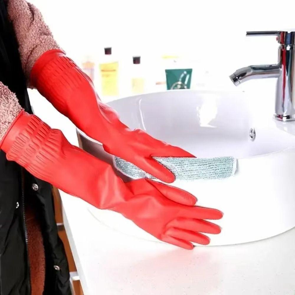 Waterproof Washing Dishes Gloves Red Gauntlet Durable Cleaning Gloves for Cleaning Work