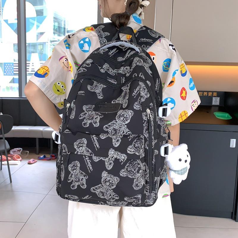 Schoolbag Junior High School Women's Large Capacity Backpack Printed Bear Computer Backpack Male High School Students