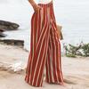 Женские брюки на пуговицах на молнии, длинные брюки с высокой талией, прямые широкие длинные брюки с полосатым принтом