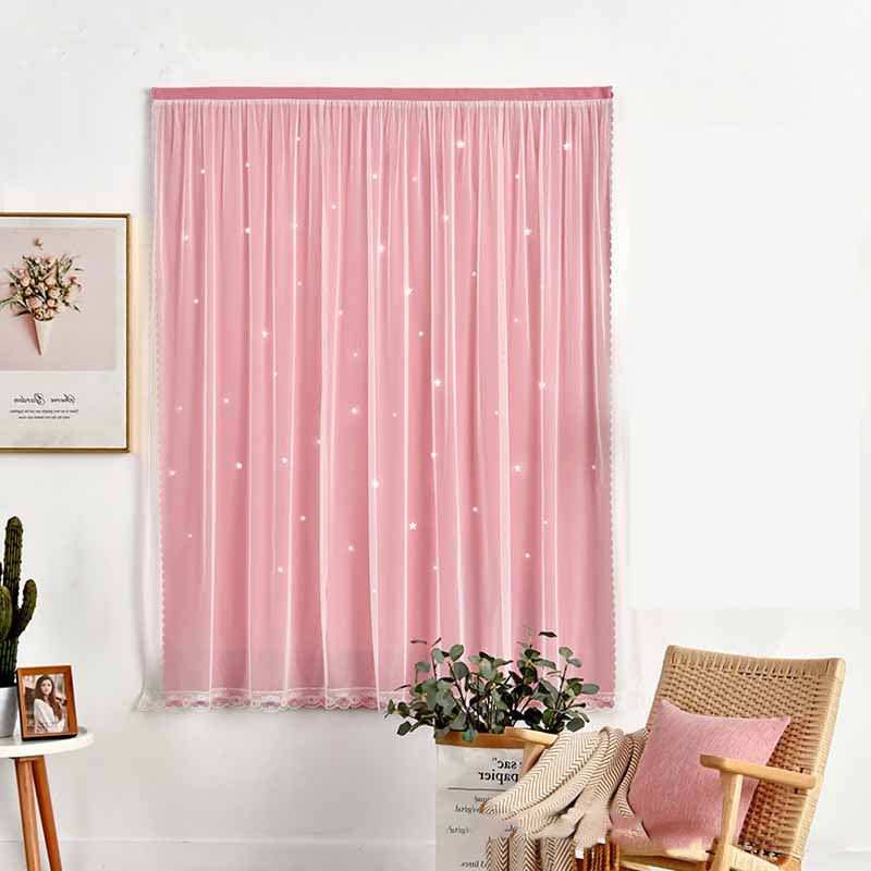 Двухслойная марлевая утолщенная 95% затемняющая штора со звездами и вырезом - Волшебные самоклеящиеся оконные жалюзи для дома/спальни