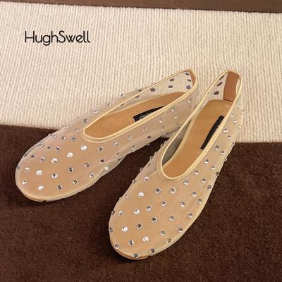 Модные балетки нюдового цвета с кружевом, женские, роскошные, со стразами, балетки, женский брендовый дизайн, блестящие, с кристаллами, из сетки, неглубокие лоферы