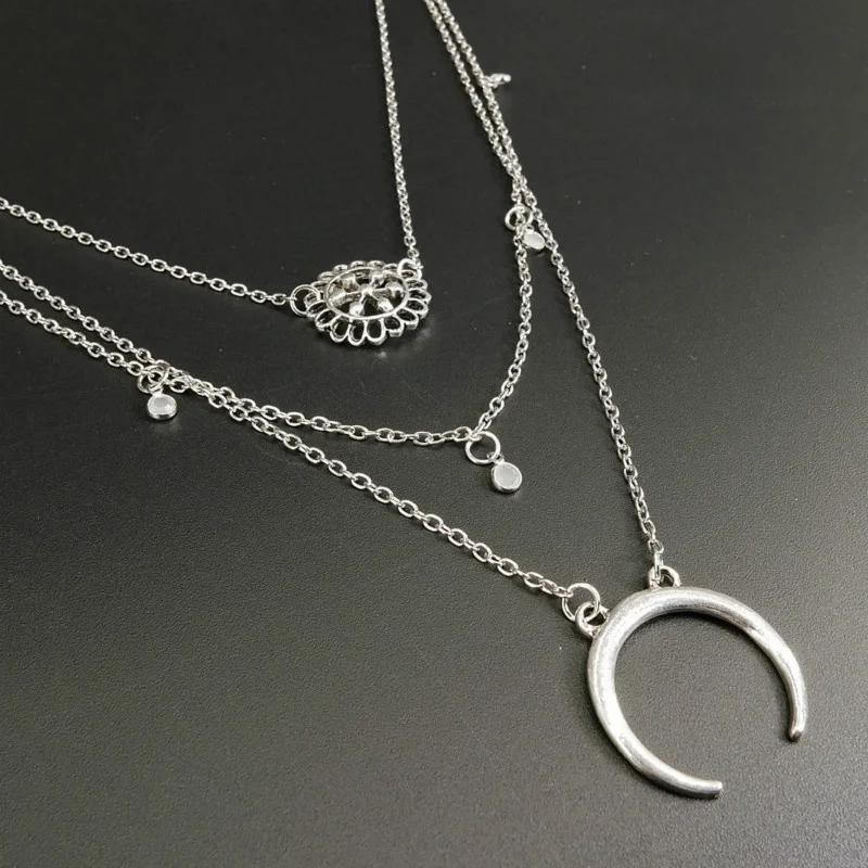 Креативное европейское и американское модное ожерелье «Луна» Многослойное ожерелье-цепочка