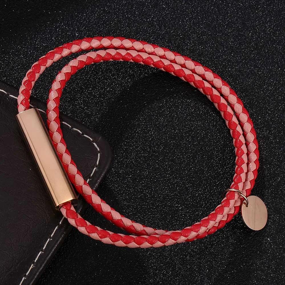 Классический дизайнерский мужской женский изысканный браслет из нержавеющей стали с пуговицами из кожи, ручная работа, женские ювелирные изделия, подарки