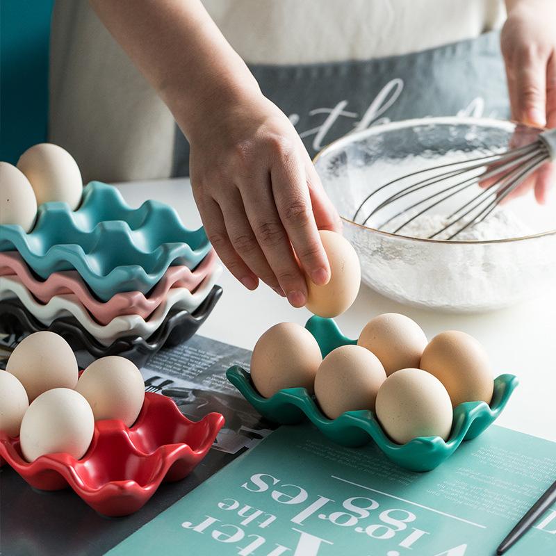 Creative Japanese-Style Ceramic Egg Grid High-Value Household Kitchen Egg Storage Box Cute Six-Grid Egg Tray Egg Rack