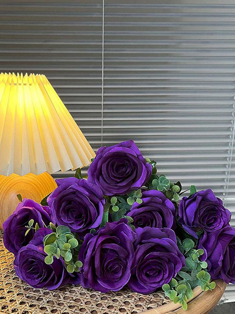1PC Realistic Roses Bouquet W/ Faux Stems Artificial Silk Roses Floral Wedding Bouquet for Wedding Centerpiece Home Party Decor