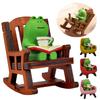 Cartoon Frog Rocker Chair Resin Funny Frog Reading Sculpture Creative Miniature Frog Read Book Figurines Gift for Frog Lovers