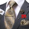 Hi-Tie Mens Silk Tie Set Brooch Pin Necktie Hanky Cufflinks Tie Clip for Business Wedding