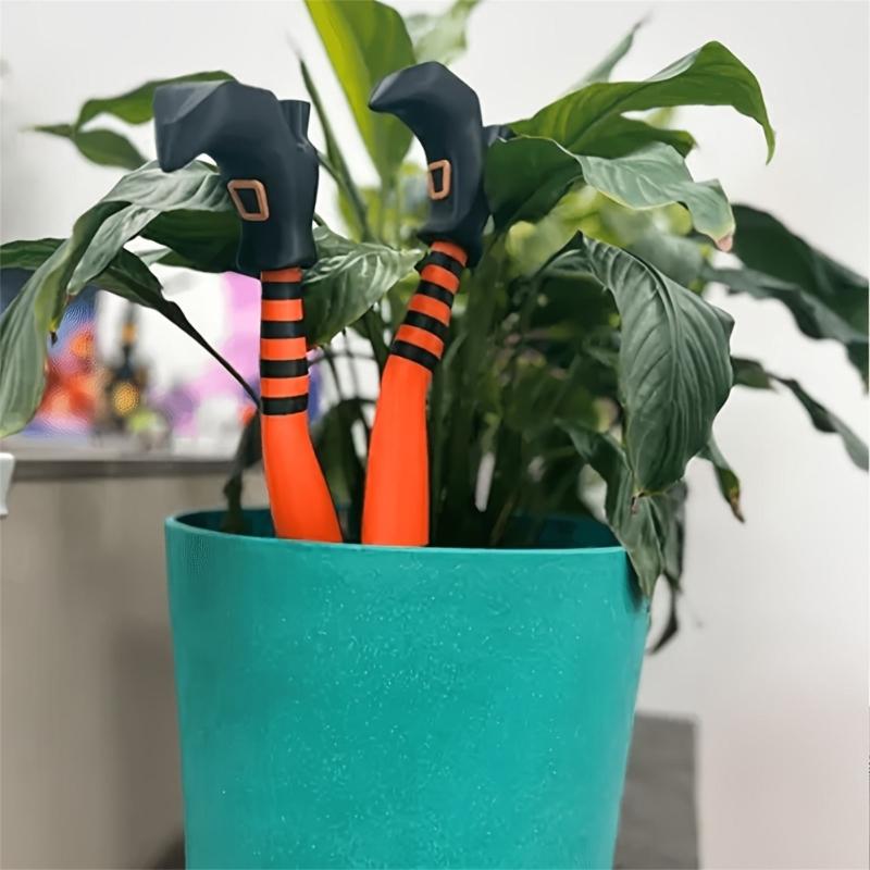 Striped Leg Flower Pot Accent for Halloween, 1 Pair Insert Accessory with Stem Use for Plant Containers and Shelf Scenes