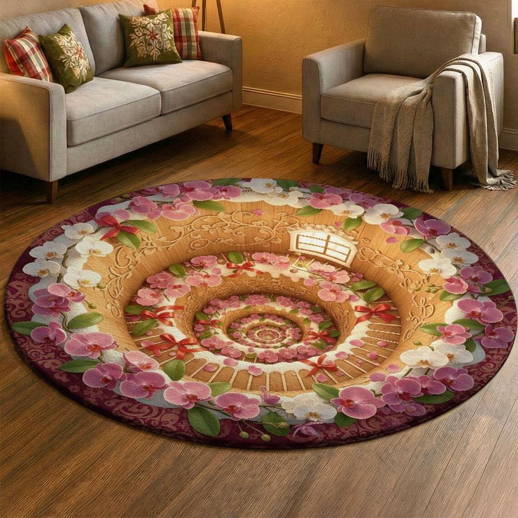 Visual 3D Hole Printed Circular Carpet Plant Flower Door Mat Living Room Bedroom Kitchen Decoration Rug