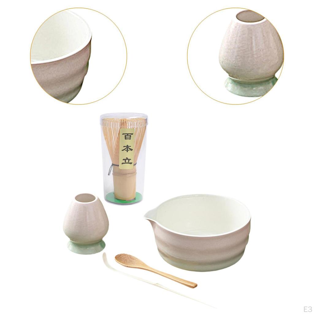 Ceramic Matcha Preparation Set with Spoon and Whisk for Family Tea Time