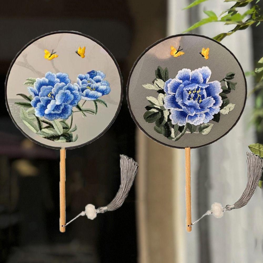 Деревянная ручка двухсторонний вышитый веер в китайском стиле винтажный групповой веер реквизит для выступлений