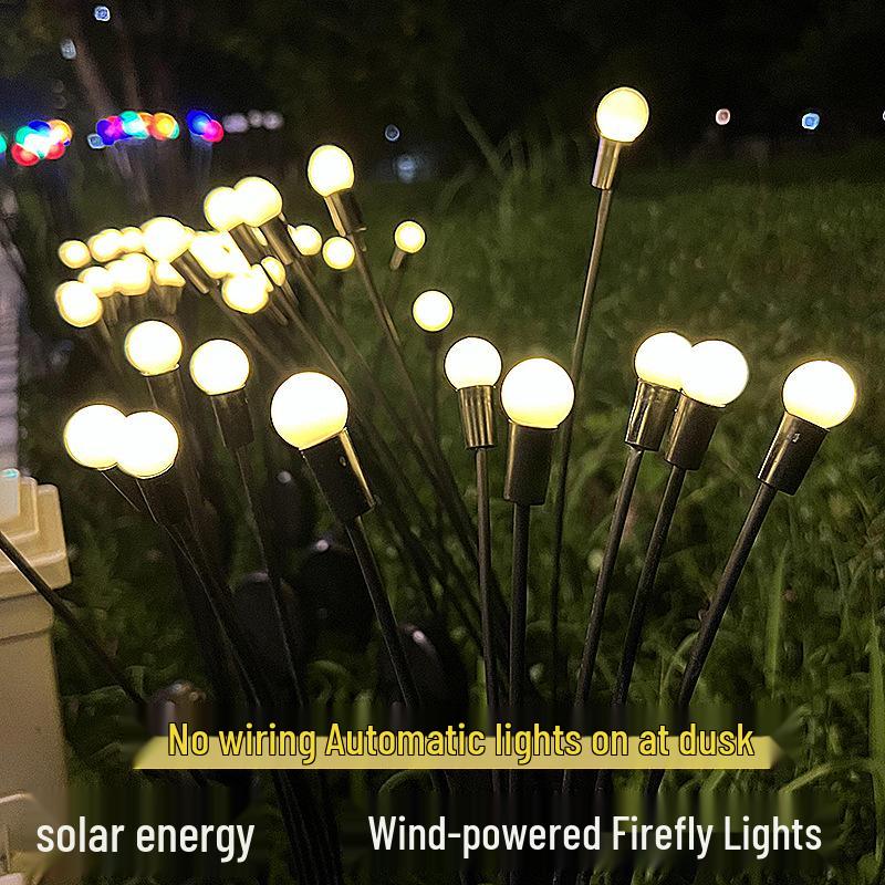 Solar Wind-Powered Firefly LED Garden Stake Lights - Waterproof Outdoor Decor
