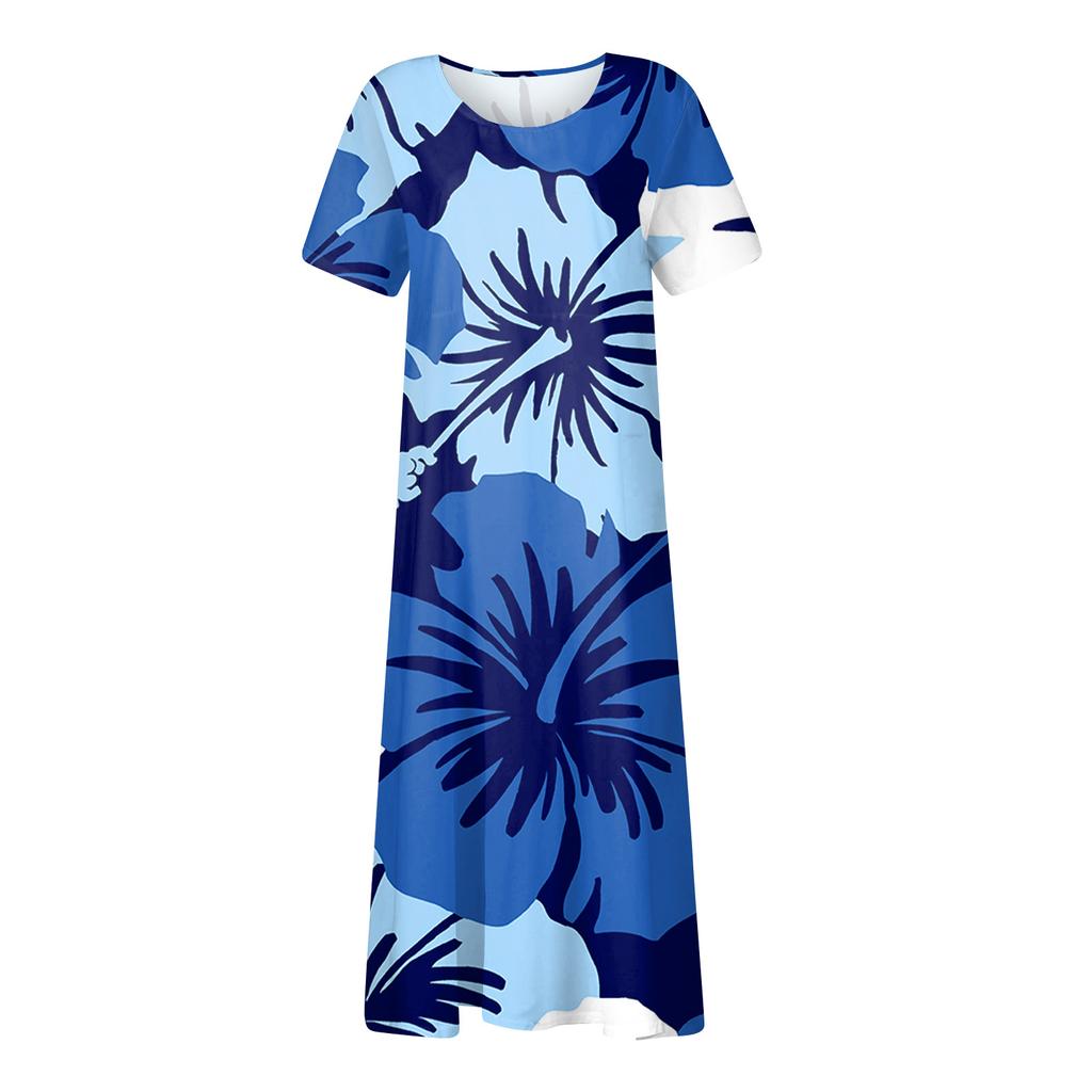 Fashion Women's Summer Round Neck Casual Fashion Printed Pullover Short Sleeve  Dress