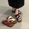 Soft Leather~ Thick-soled Square Head with Cool Slippers, Women Wear Retro Temperament with Skirts, Sandals, and Two Slippers.