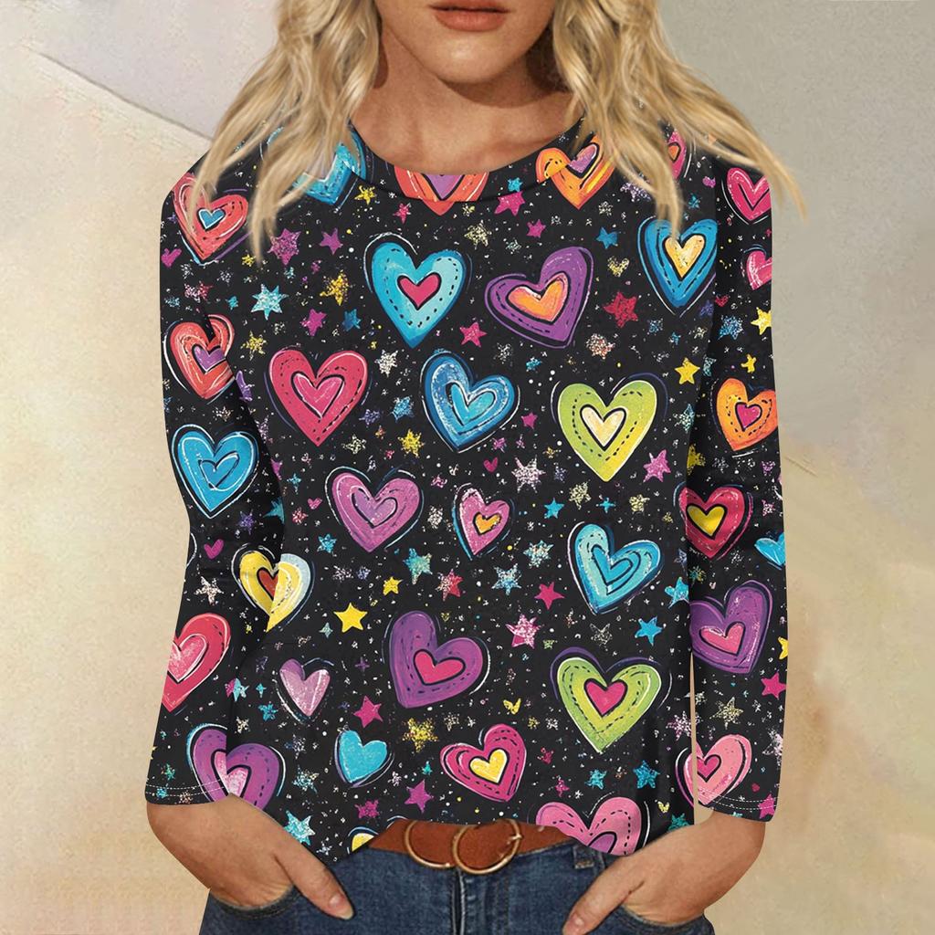 Женская модная повседневная футболка с круглым вырезом и длинным рукавом, топ с принтом «День Святого Валентина и любовь»