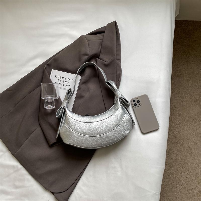 Весна/лето, новая симпатичная однотонная сумка Ballet French с бантом в форме полумесяца