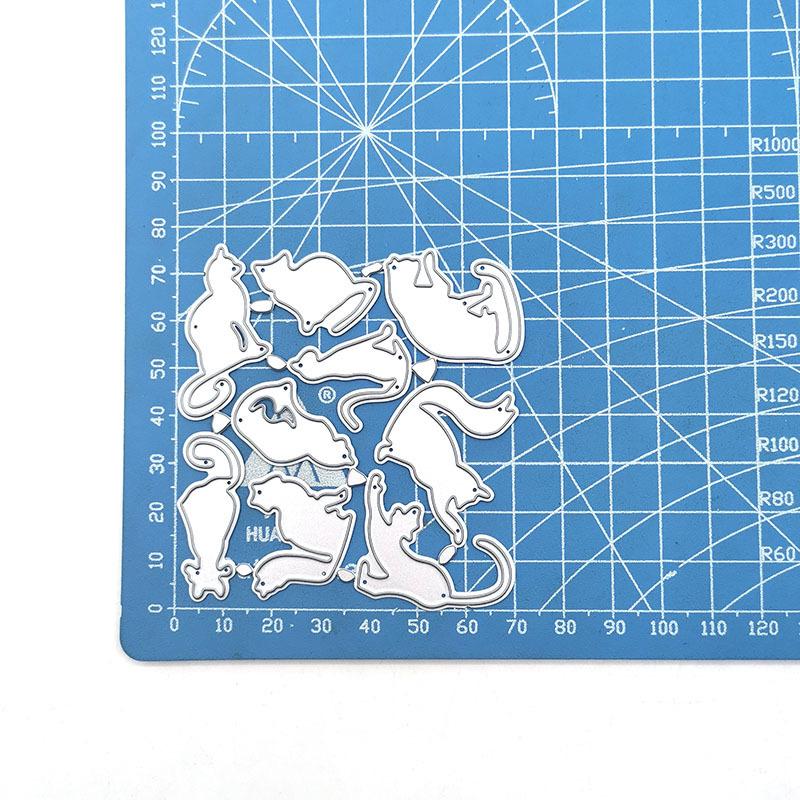 Девять милых кошек с узором, металлические штампы, ремесленные штампы для тиснения для изготовления карт, декор, трафарет для скрапбукинга