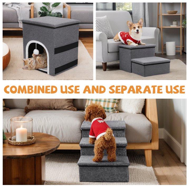 Dog Stairs, 3-Step Pet Stairs for Small Medium Dogs, Foldable Pet Steps Dog Ramp