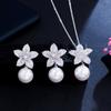 Pearl Small Flower Earrings Necklace Small Set Chain Female Super Fairy Sweet Temperament Micro-Inlaid Five-Petal Flower Set
