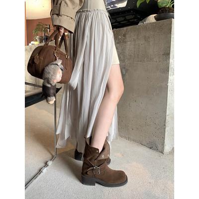 Кожаная версия~ Высота увеличена на 6 см Ботинки Maillard толстый каблук толстая подошва ботинки Мартин женские ремешок с пряжкой коровья замша короткие рыцарские ботинки