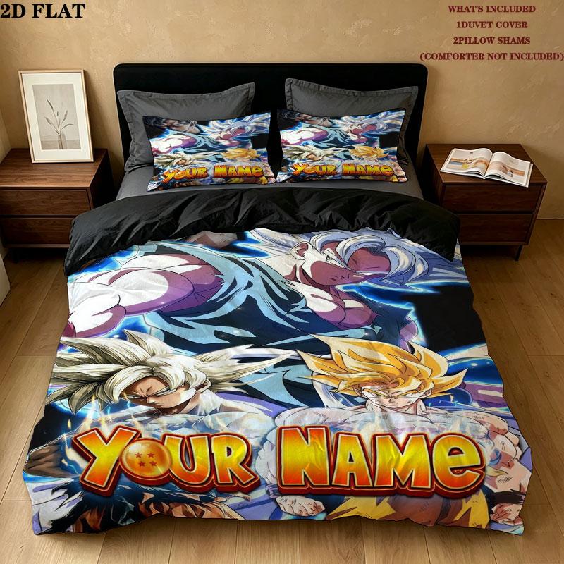 Dragon Ball Heroes Custom Name Pattern Bedding Quilt Set Quilt Cover Pillowcase Home Gift(1 * duvet cover + 2 * pillowcase, without core)
