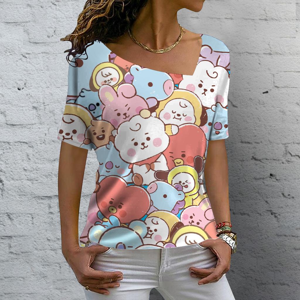 Женские футболки с v-образным вырезом, топы с короткими рукавами и принтом милых котов, летние модные повседневные футболки Kawaii, уличная женская одежда