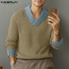 Spring Autumn Men Long Sleeve Stitching Casual Loose Knitted Pullovers Tops